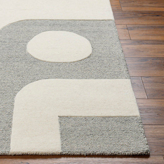 modern hand tufted NZ Wool rug lying on the floor, close view