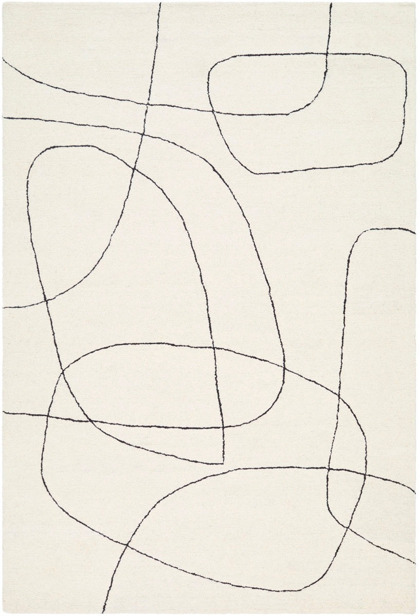 Mja black line hand tufted rug in beige