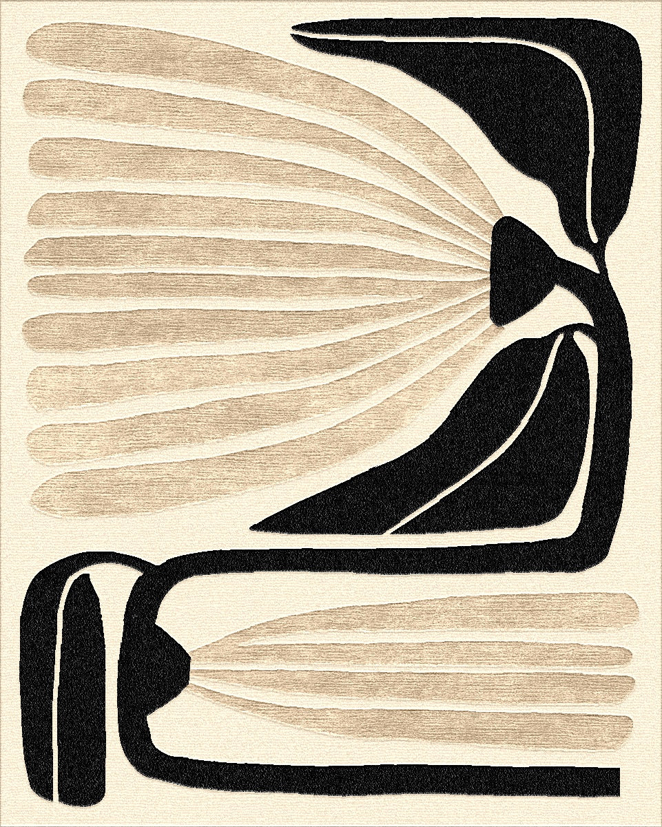 Crew neck modern living area rug in beige and black made with nz wool