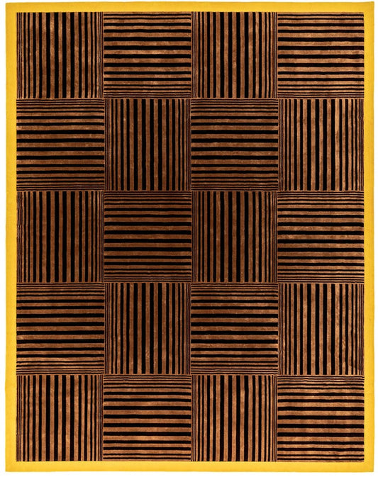 Coffe Modern Hand Tufted Striped Grid Wool Rug