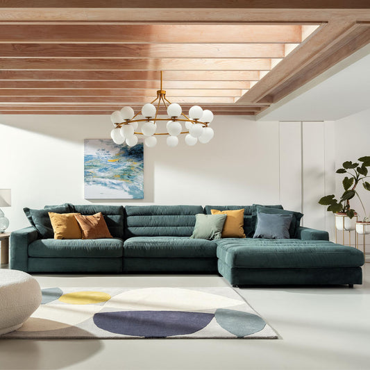 living room with Como grey hand tufted wool & silk rug