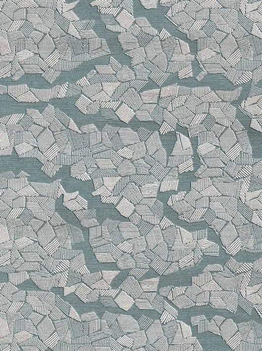 hand tufted textured patterned wool and silk rug with geometric design