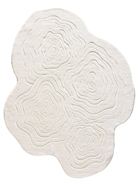 Ivory white shaped wool rug for living room