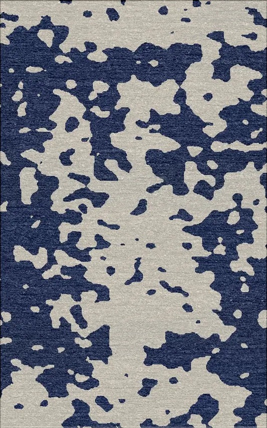 joyee hand tufted wool area rug with blue and beige abstract pattern