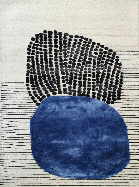 modern hand tufted blue wool and silk rug