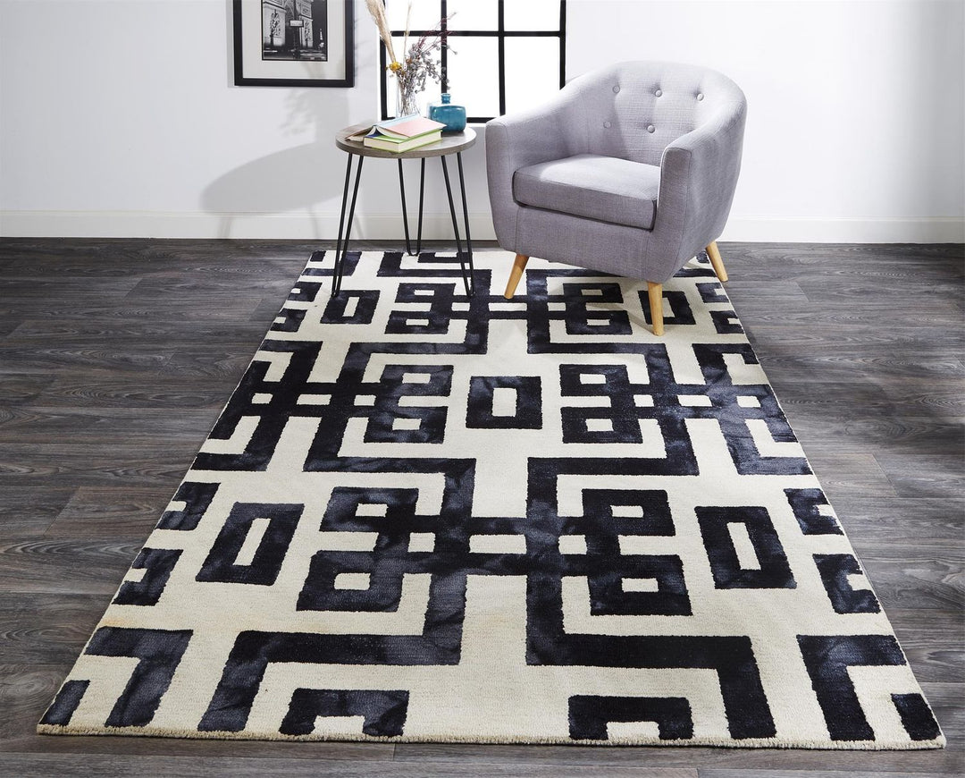 Koronge hand tufted wool & silk carpet in living area