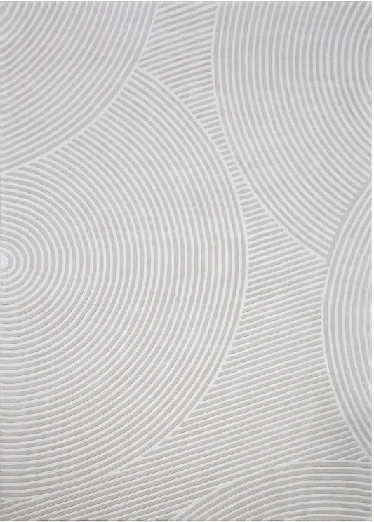 Sequined minimalist grey hand tufted wool rug with circular patterns