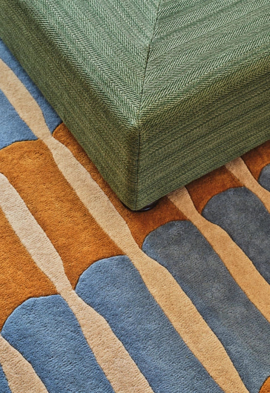 close view of multicolor wool area carpet
