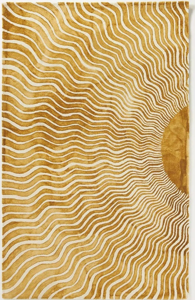 Moon hand tufted wool & silk rug in golden for living room