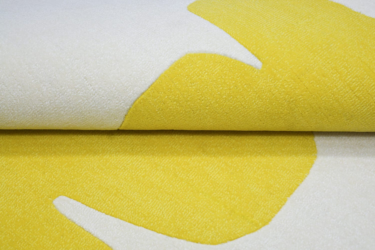 Terracotta yellow white wool rug, close view
