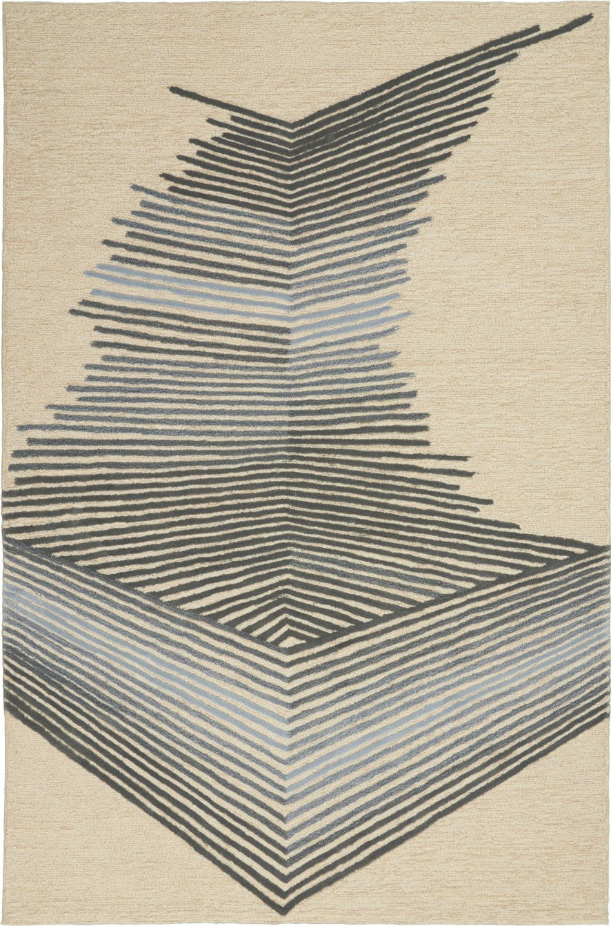 beige wool rug with black wave lines