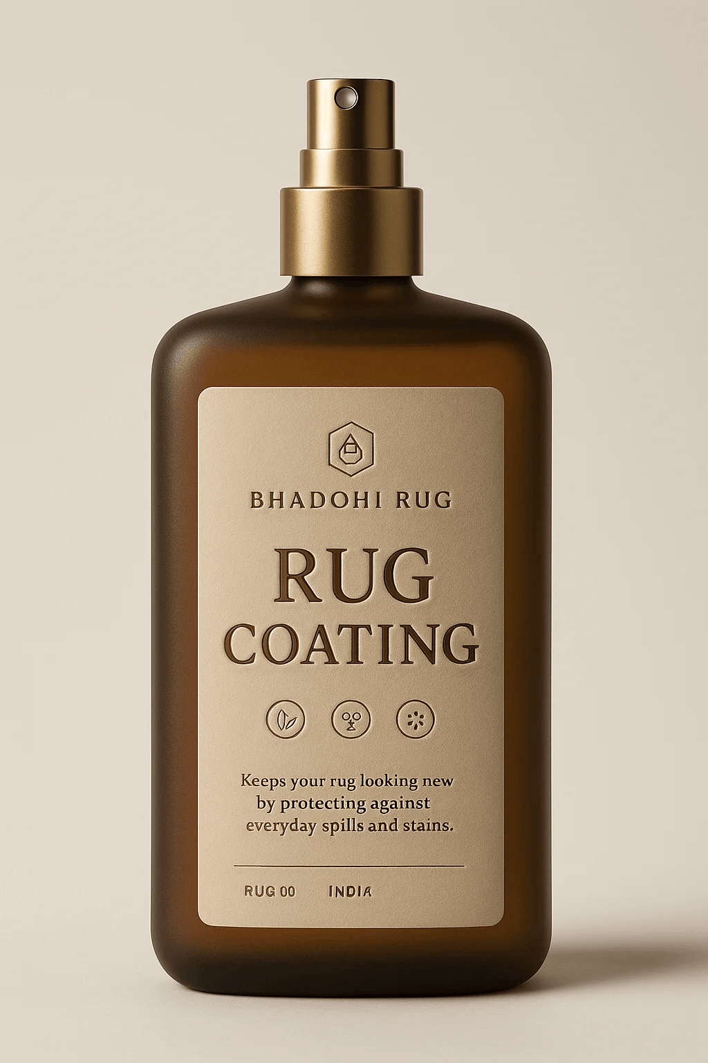 Bottle of natural rug coating