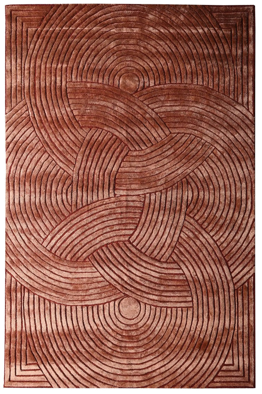 Brown hand tufted textured rug with circular pattern