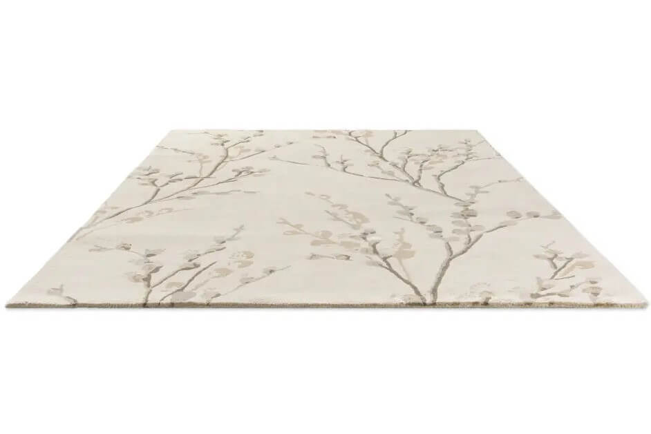Beige floral-patterned wool rug