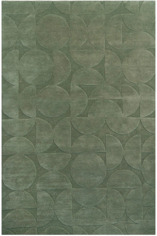 green geomatric design hand tufted wool rug