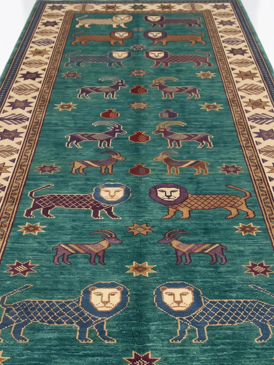 lion hand knotted runner for hallway