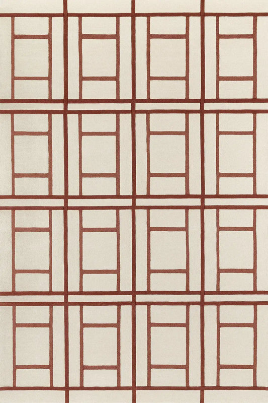 geometric grid pattern tufted wool rug