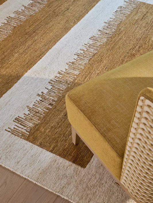 hand knotted jute rug n brown and white