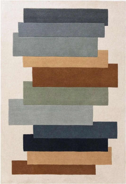 modern hand tufted wool rugs with rectangular shape design in multiple colour on a beige background