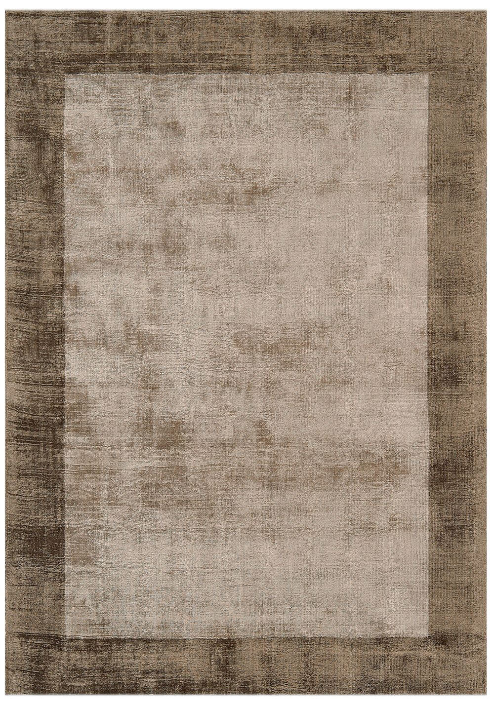 hand woven viscose area rug with mocha border