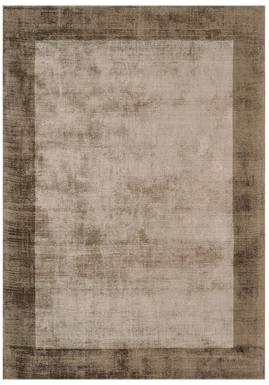 hand woven viscose area rug with mocha border