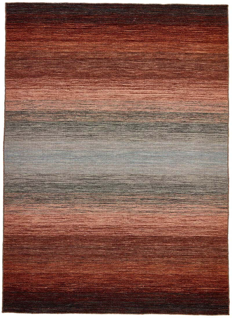 Gradient hand woven area rug with brown, red, and gray colors