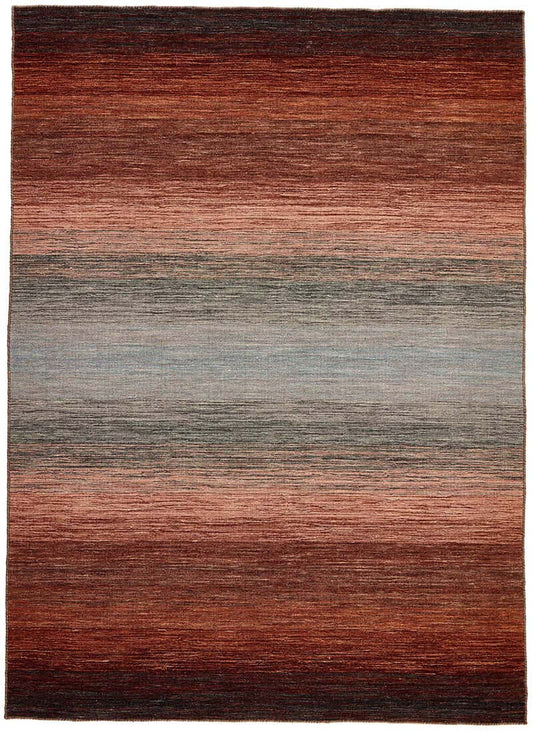 Gradient hand woven area rug with brown, red, and gray colors