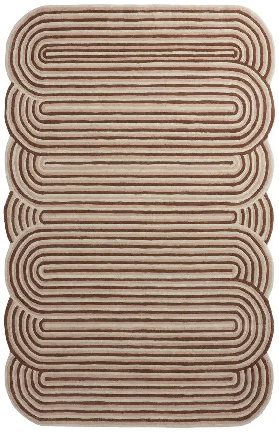 Beige hand tufted wool rug with wavy line pattern