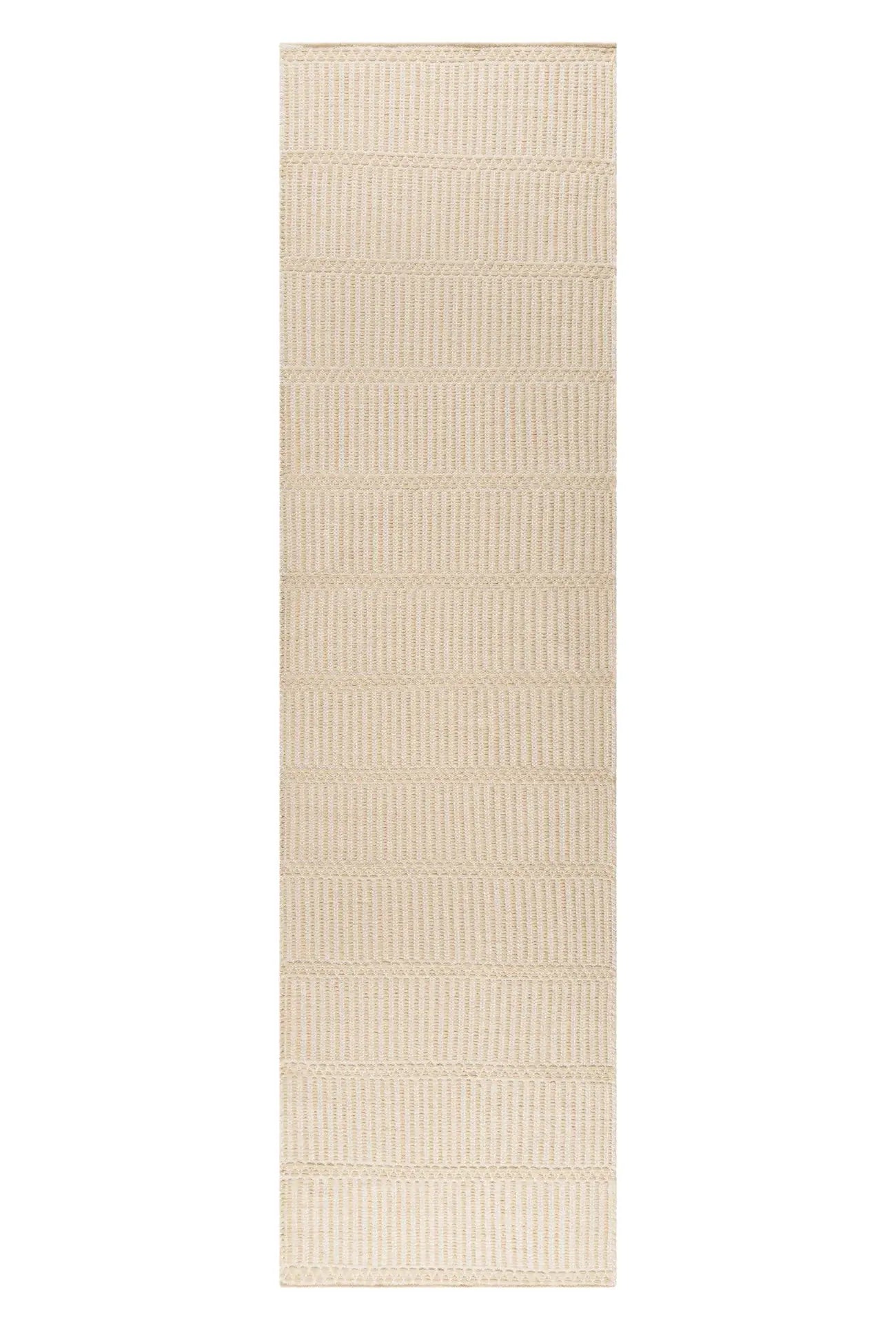 Beige hand woven wool runner on a white background