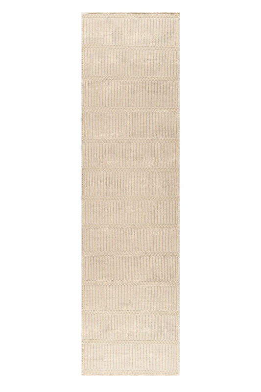 Beige hand woven wool runner on a white background