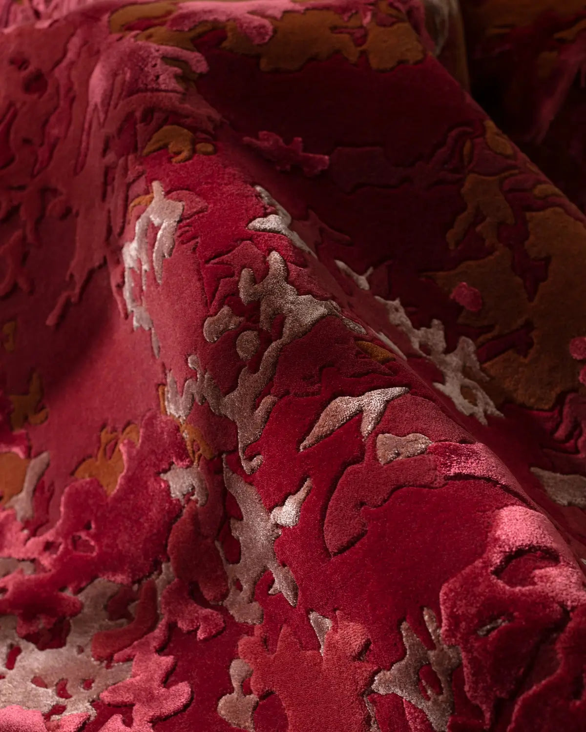 close view of Premium shiny red cherish wool & silk rug