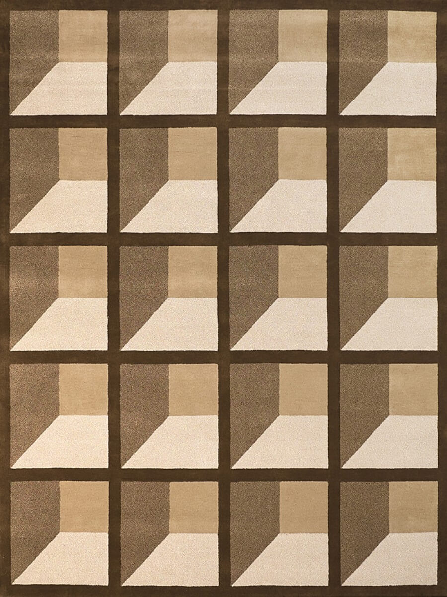 Rug with 3D cube geometric pattern in brown and beige colors