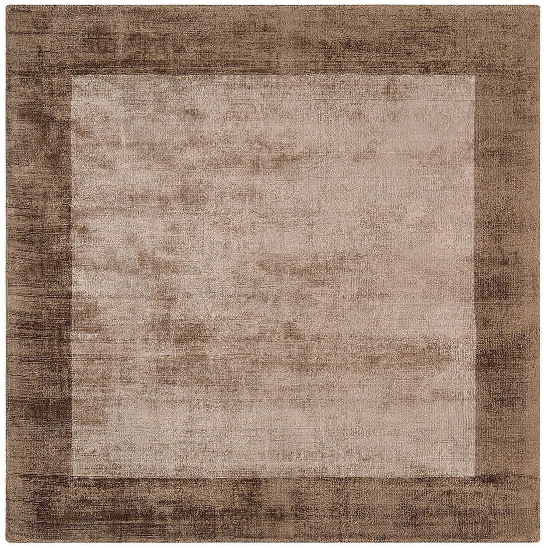 square hand woven viscose area rug with mocha border