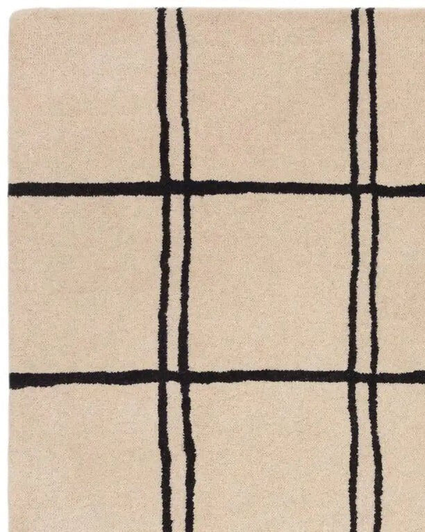 beige carpet with black grid pattern
