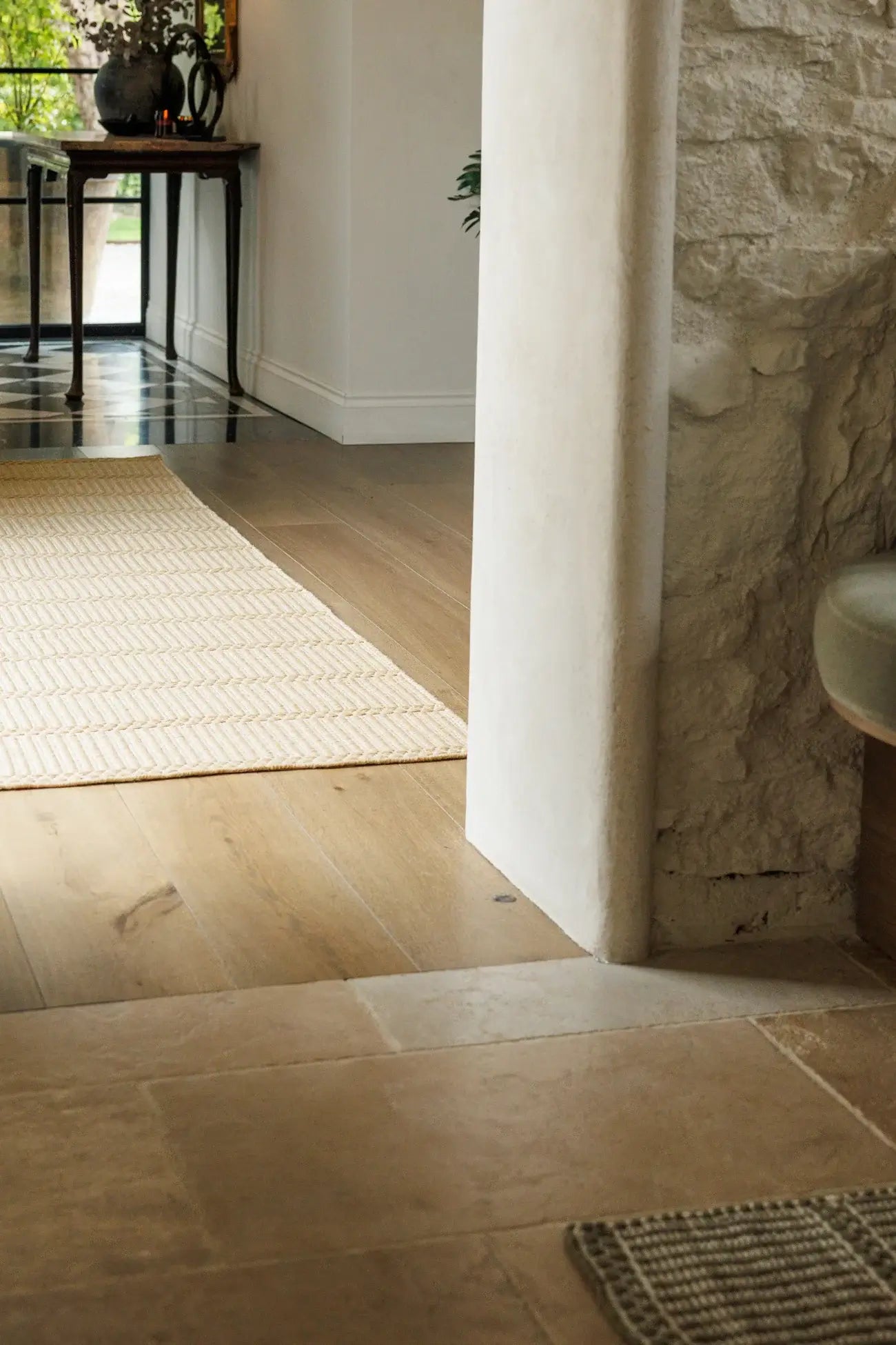 hand woven wool runner in hall way