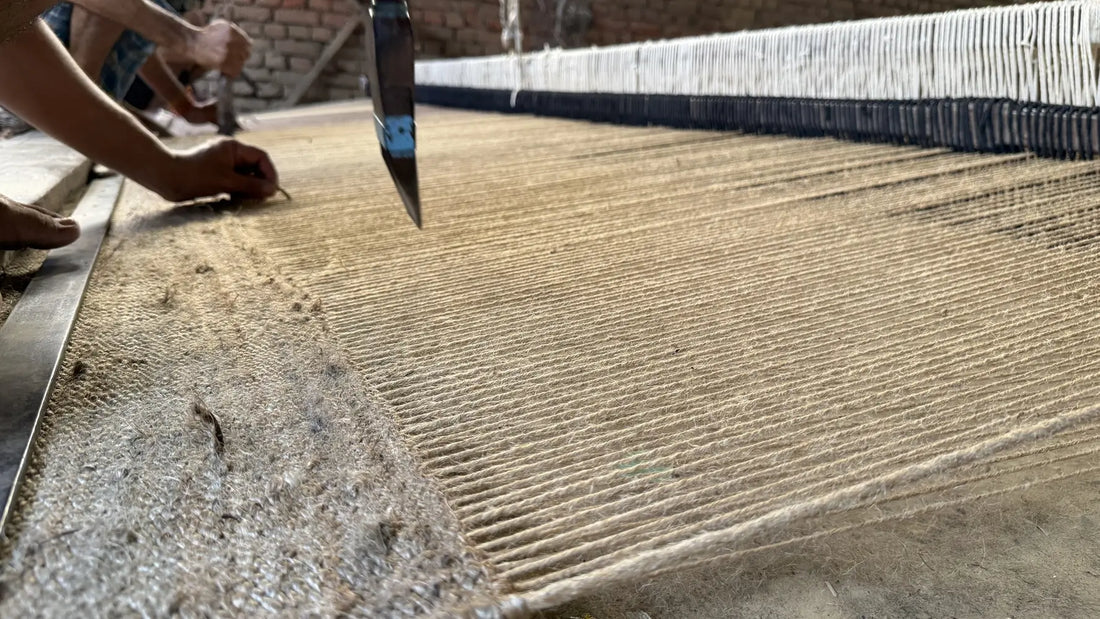 jute rug making on loom