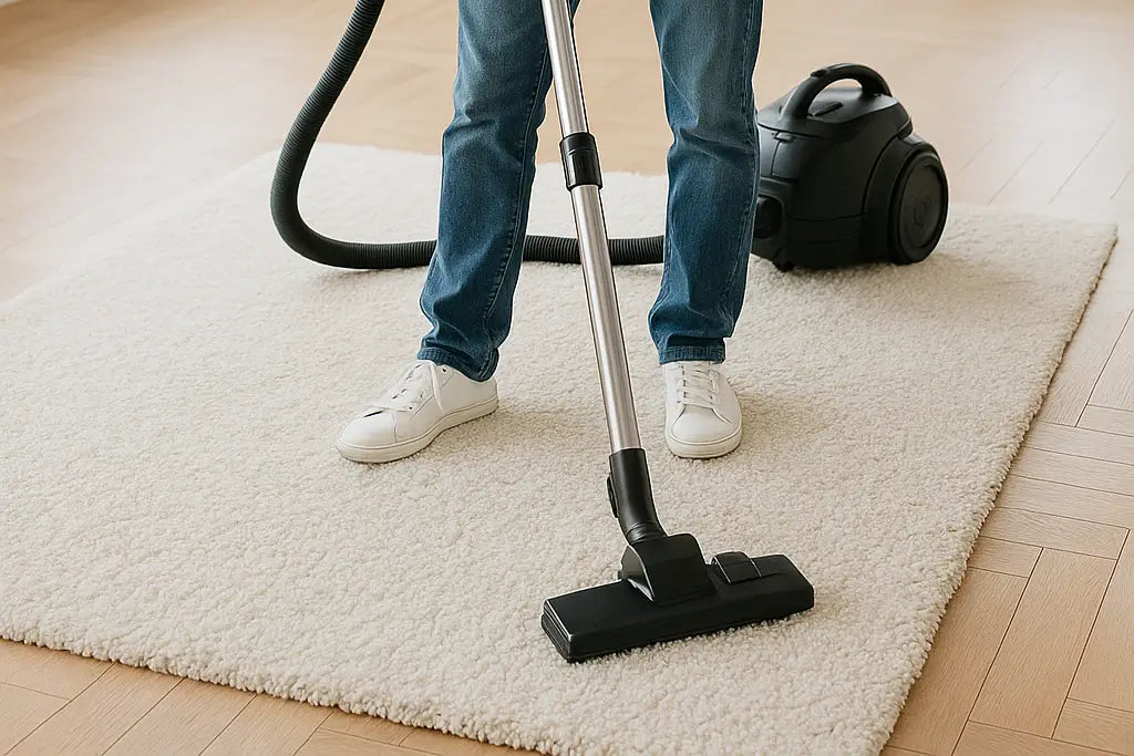 cleaning a rug with vacuum at home