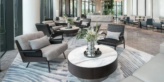 large area rug in hotel lobby