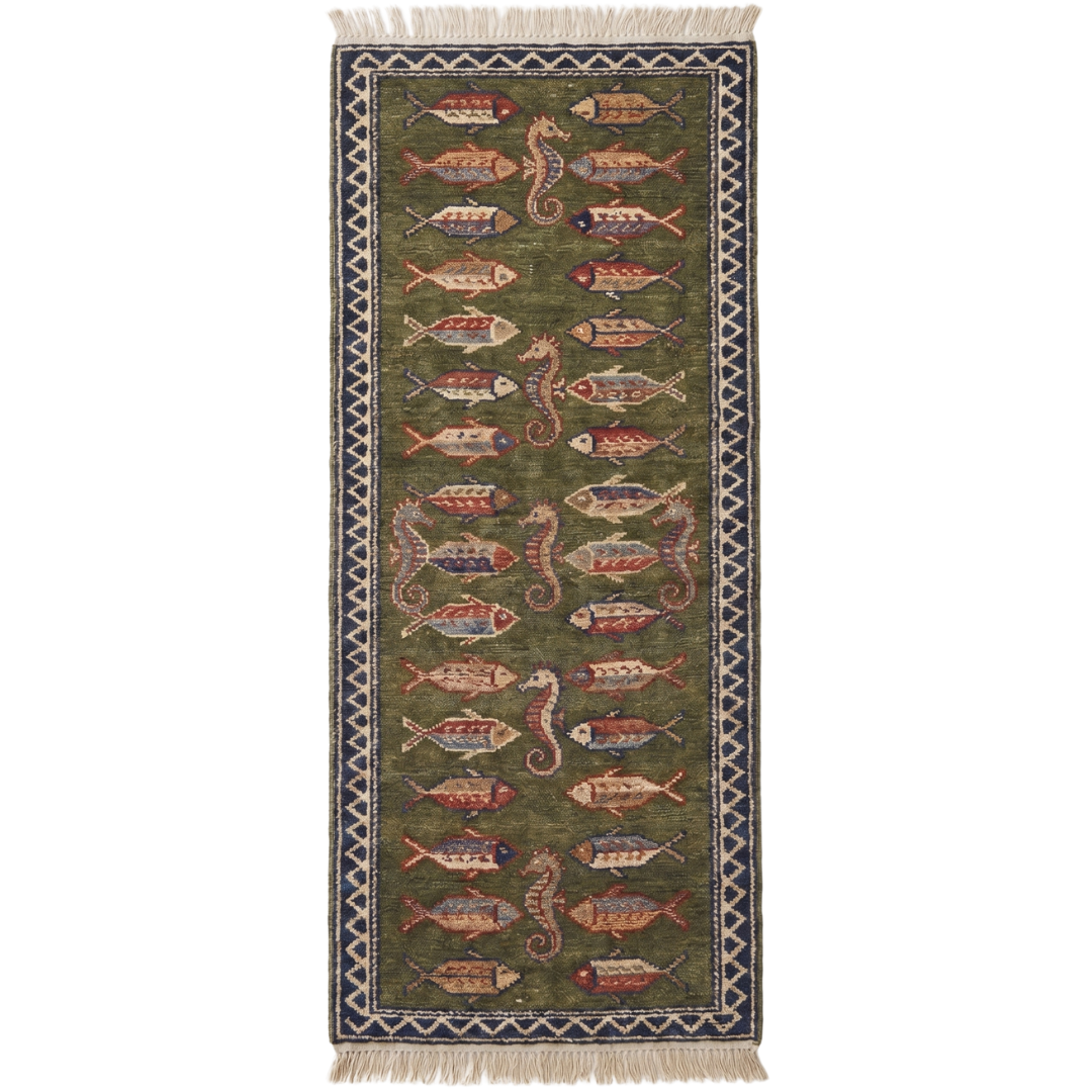 Fish Hand Knotted Wool Runner Rug