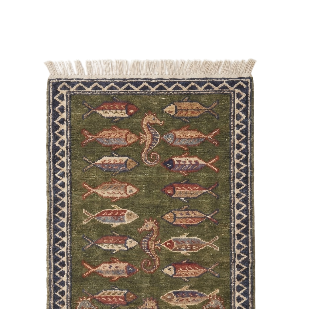 Fish Hand Knotted Wool Runner Rug