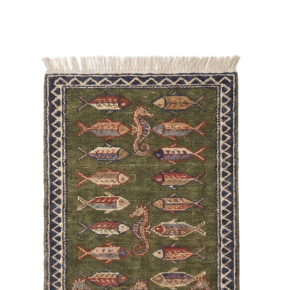 Fish Hand Knotted Wool Runner Rug