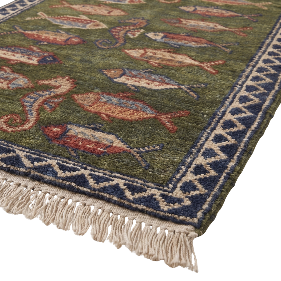 Fish Hand Knotted Wool Runner Rug