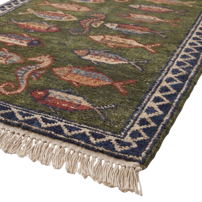 Fish Hand Knotted Wool Runner Rug