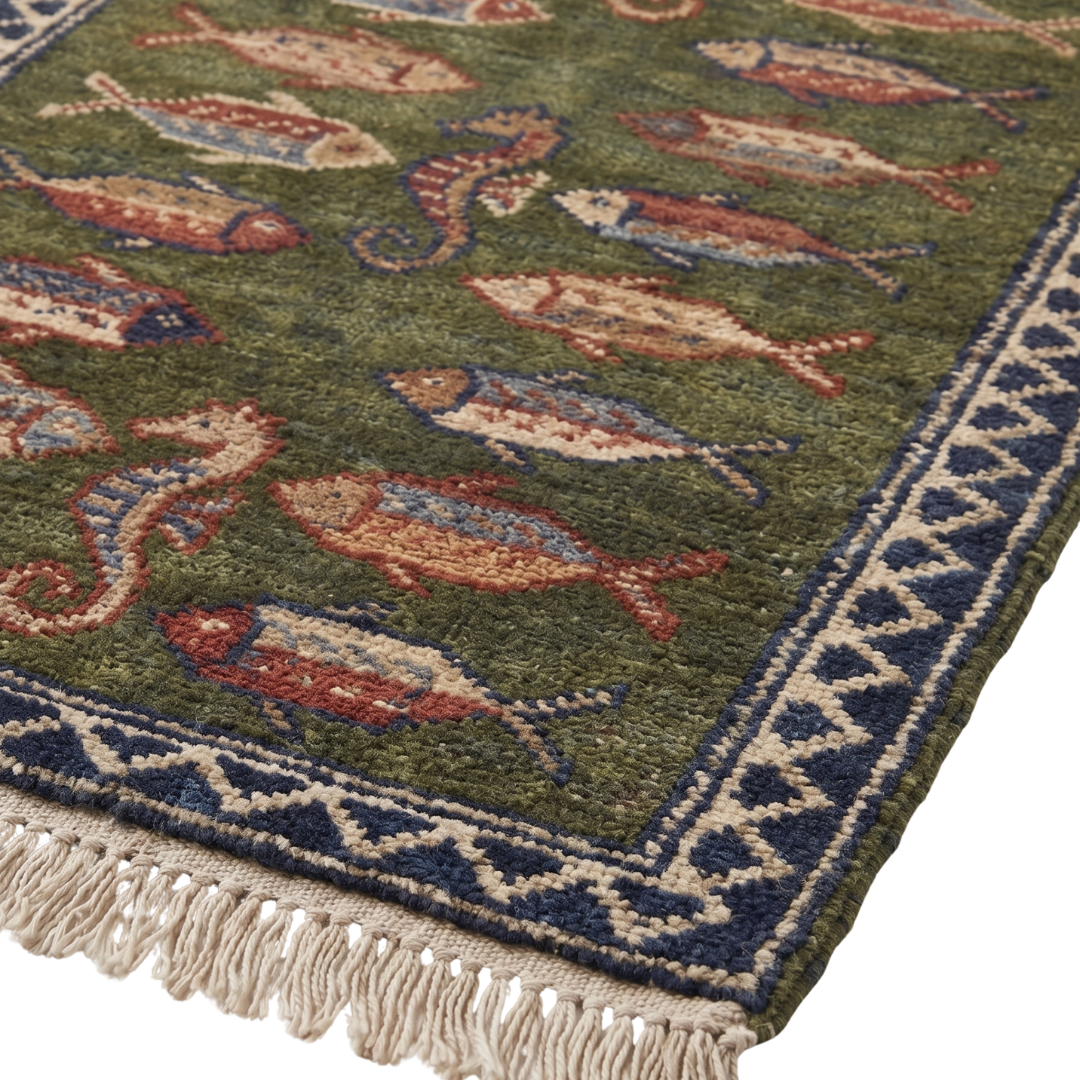 Fish Hand Knotted Wool Runner Rug