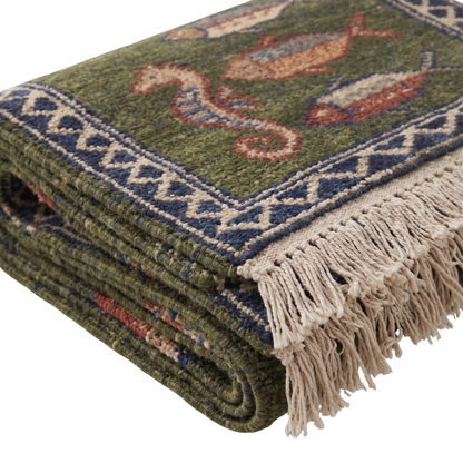Fish Hand Knotted Wool Runner Rug