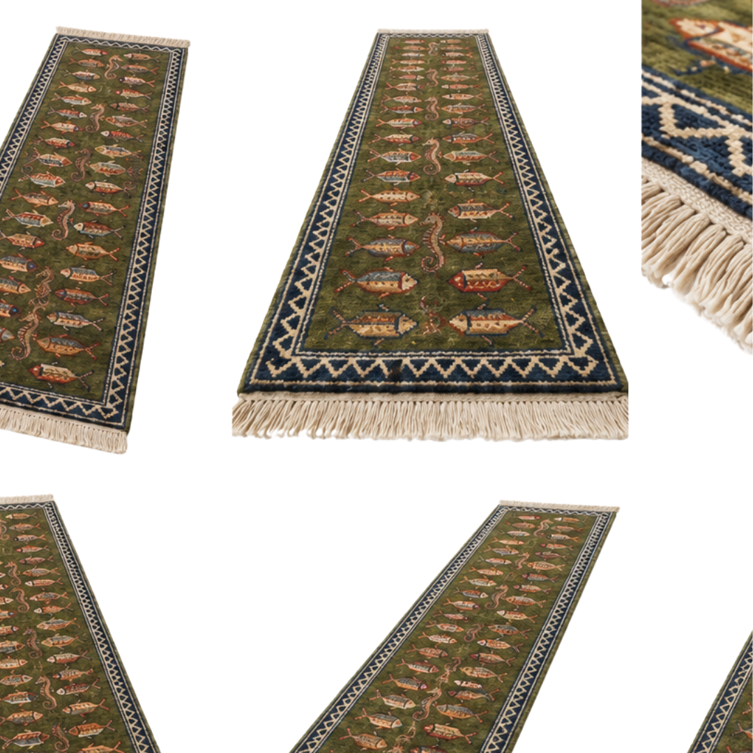 Fish Hand Knotted Wool Runner Rug