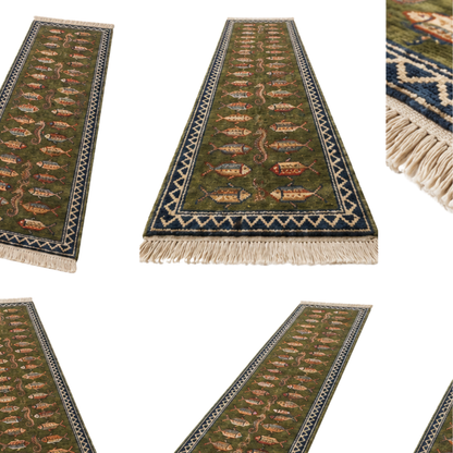 Fish Hand Knotted Wool Runner Rug