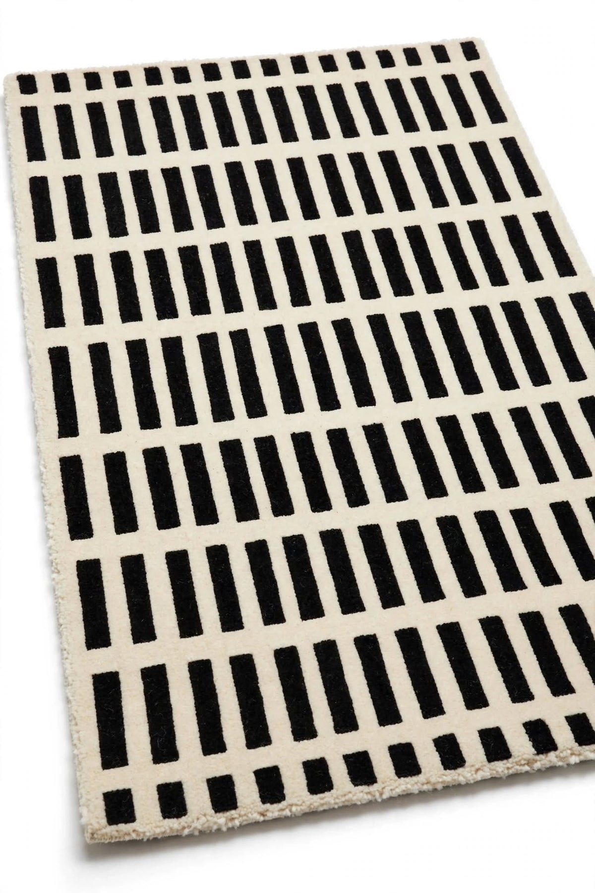 Black Off White Grid Indian Wool Rug