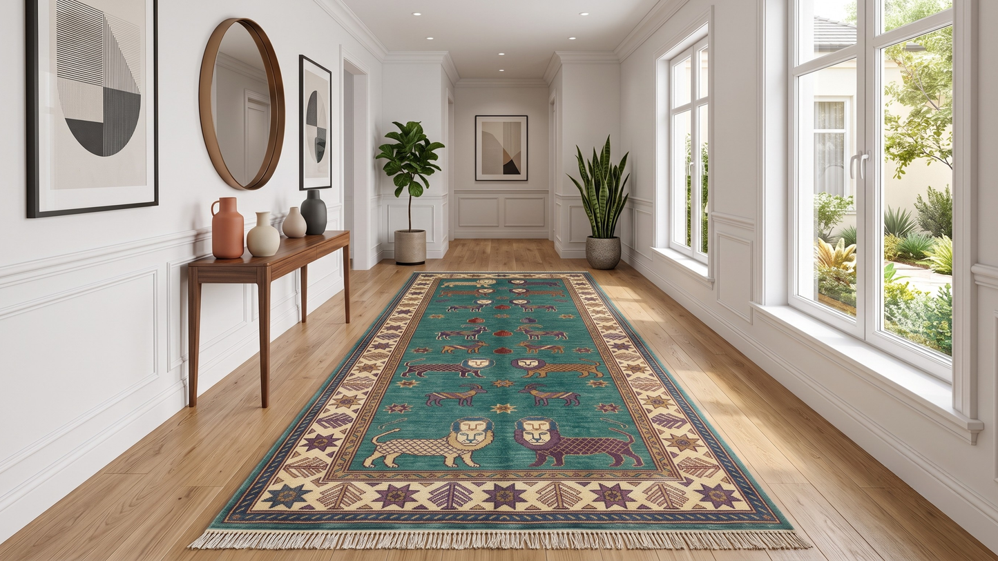 Lion Hand Knotted Wool Runner Rug