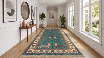 Lion Hand Knotted Wool Runner Rug